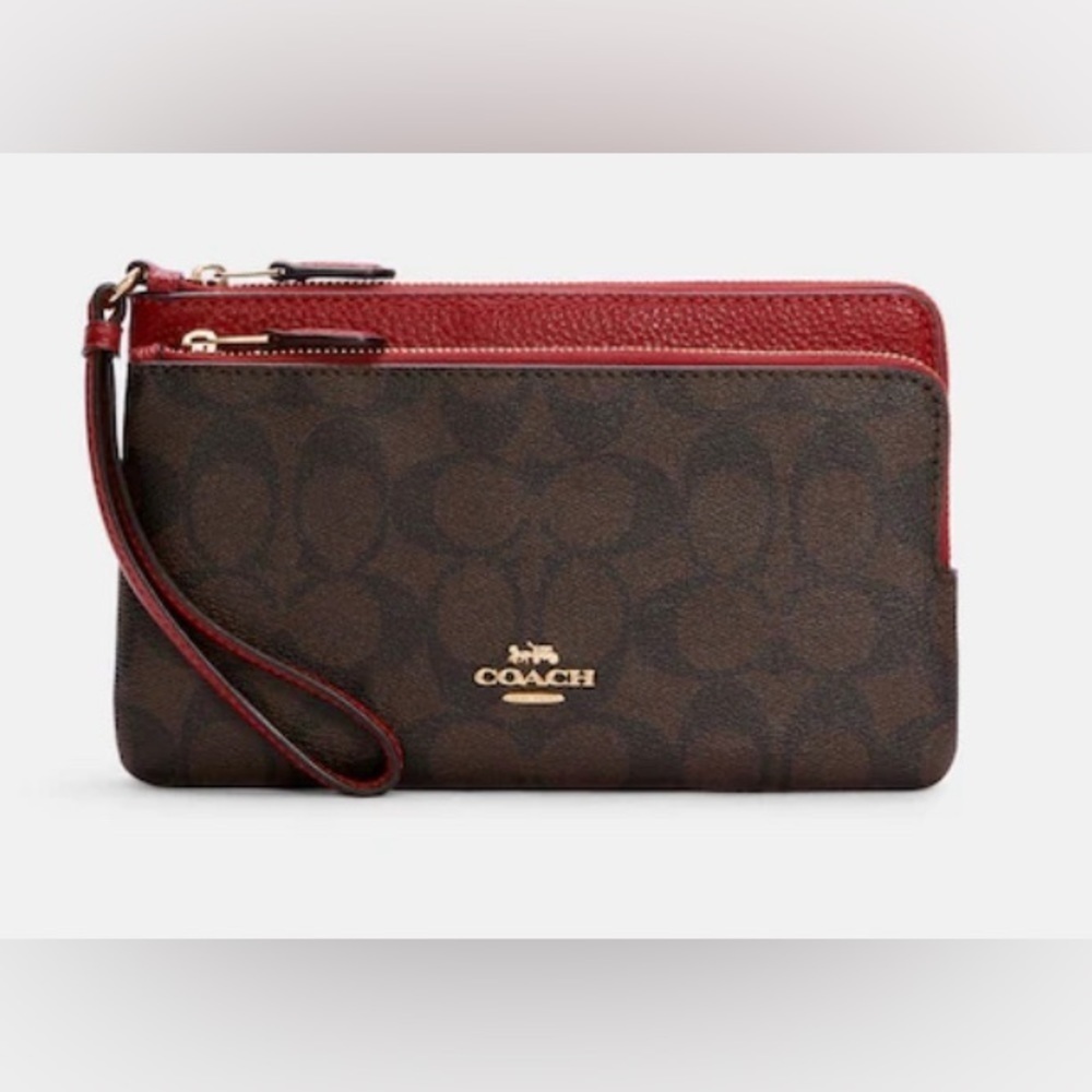 COACH -NEW- PVC Double Zip Wallet In Signature Canvas